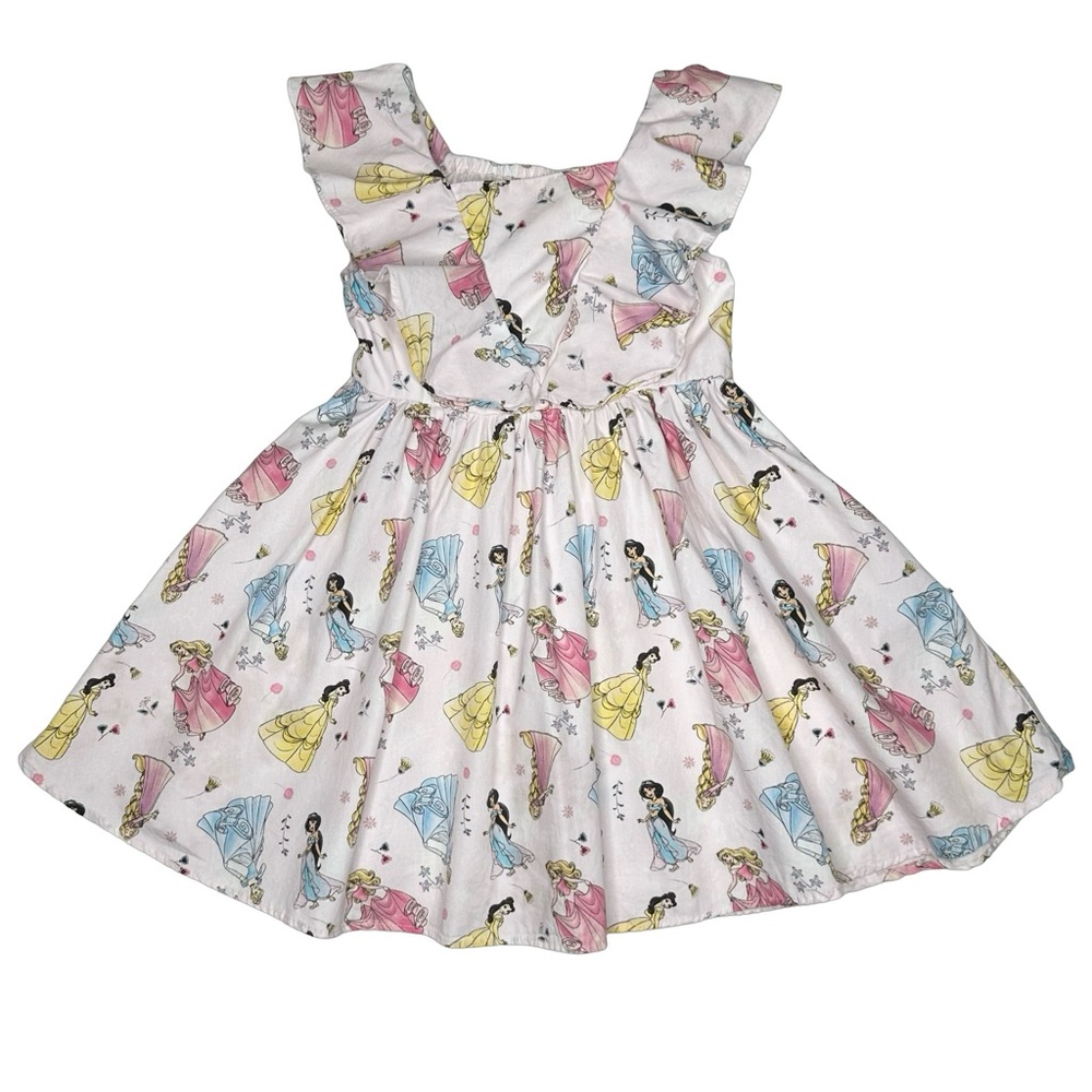 Disney Girls White Dress with Pink, Yellow & Blue Princess Print